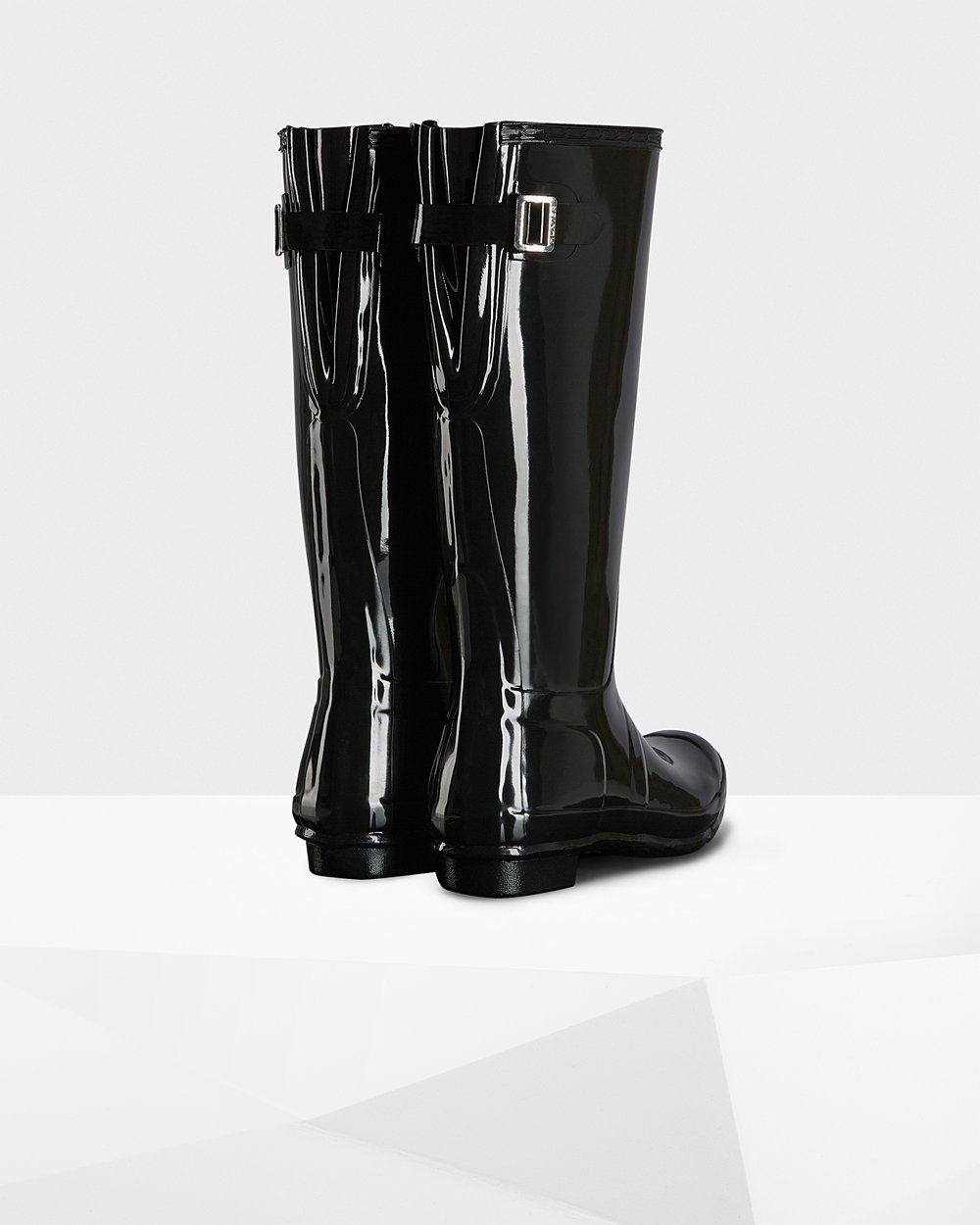 Botas de Lluvia Altas Hunter Mujer - Original Back Adjustable Gloss - Negros - NURDVJT-42